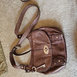 Fossil Brown leather shoulder or crossbody handbag.